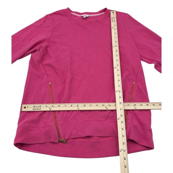 Crown & Ivy Pink Textured Long Sleeve Cotton Sweatshirt Gold Zipper Accents Wome - Picture 4 of 5